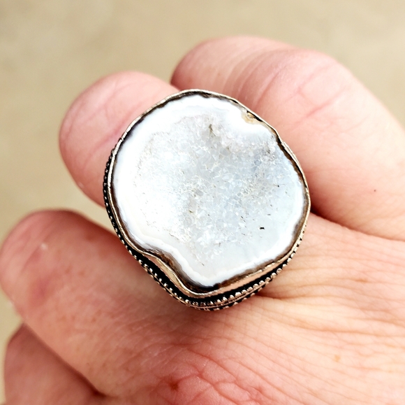 New Solar Agate Druzy 925 Silver Ring. - Picture 7 of 16